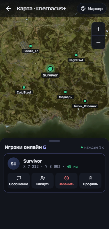 Карта сервера с игроками